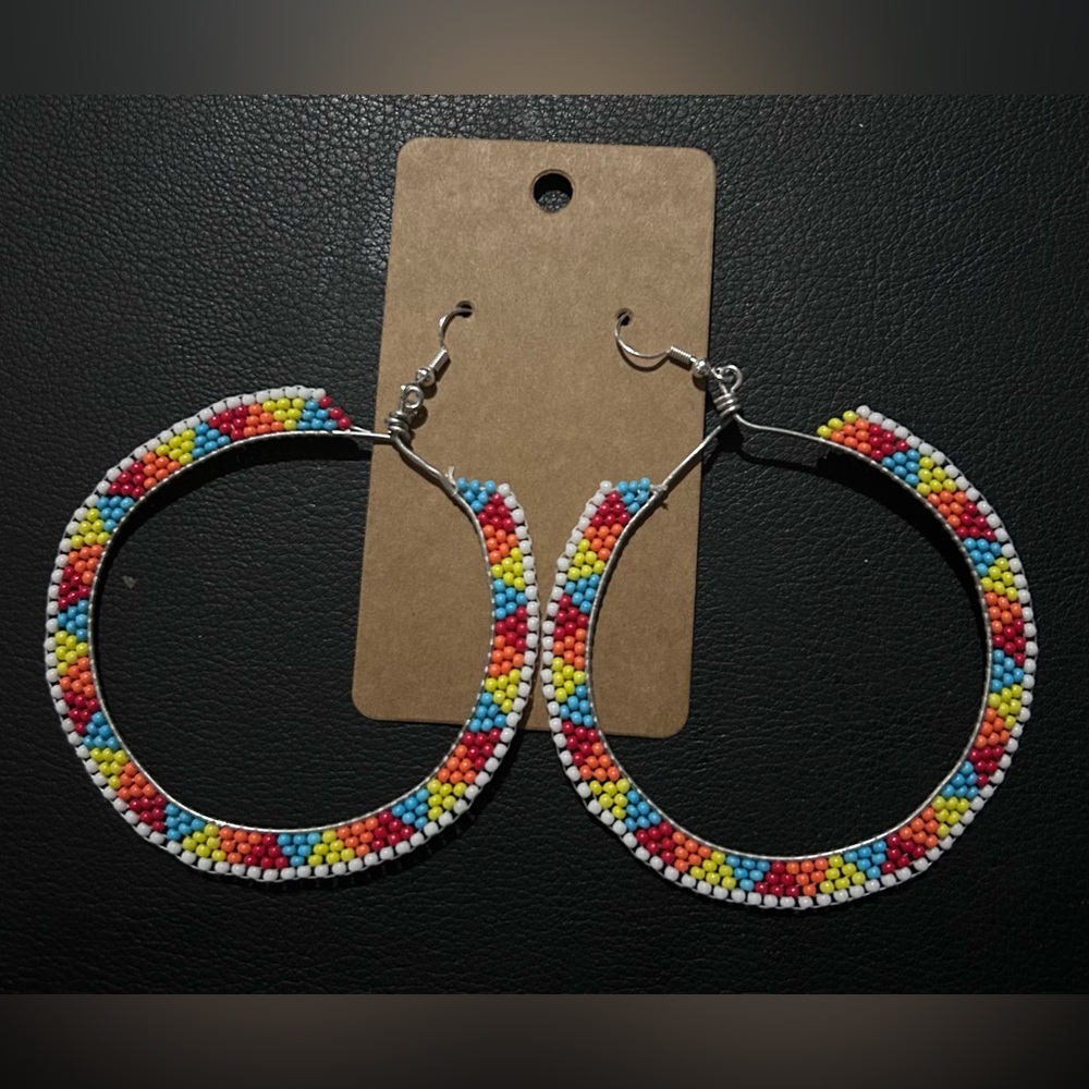 Sea bead, rainbow hoop, earrings